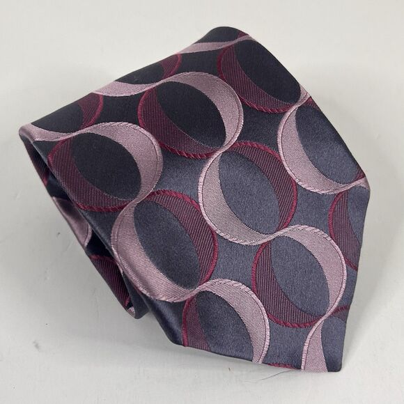 Murano Italia 100% Silk Necktie Tie Geometric Red Gray 4 x 59 1/2 - Picture 1 of 3